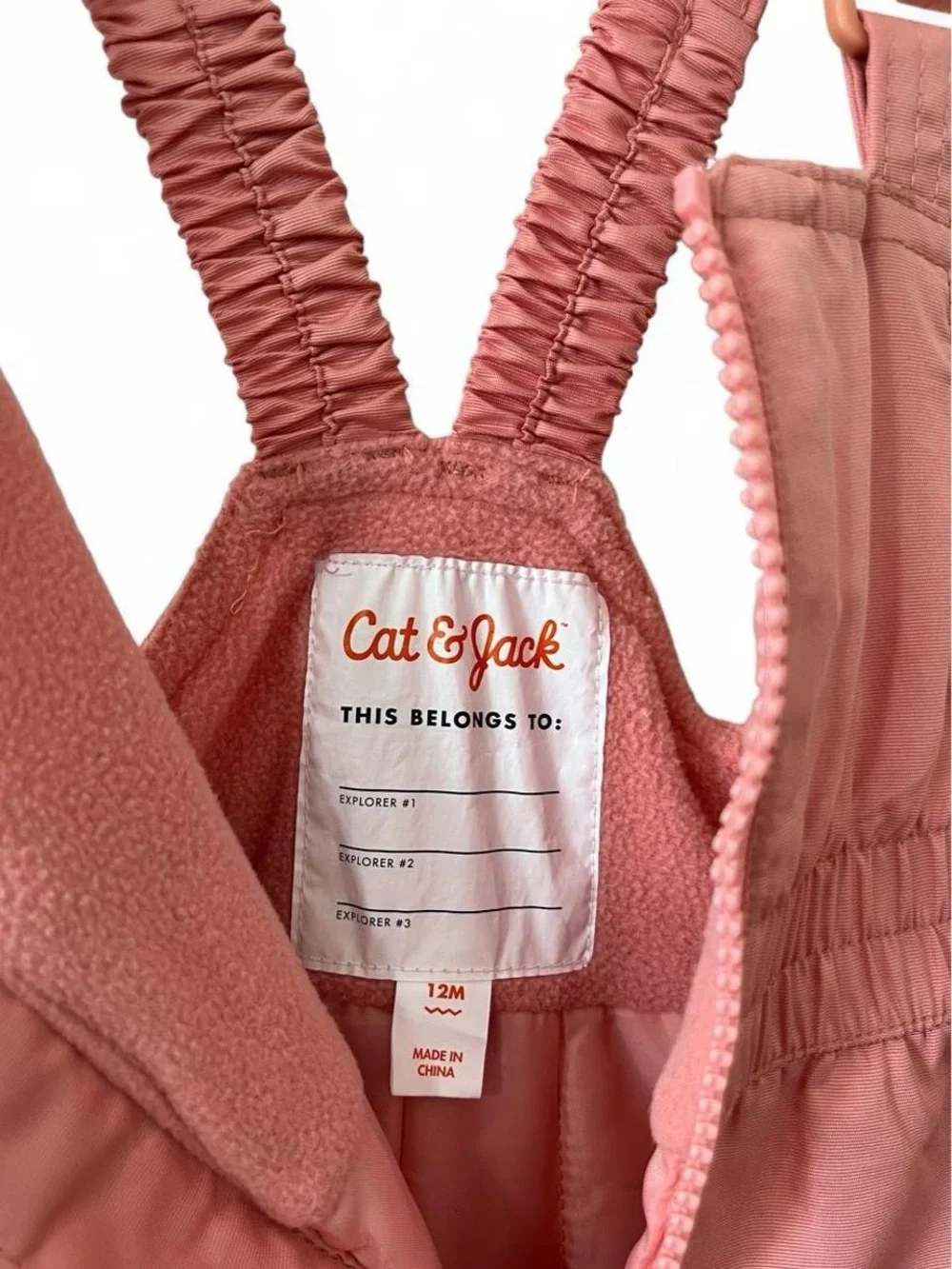 12M Girl Snow Pants Cat & Jack Snow Bib Overalls Winter Snowsuit Rose Pink Baby